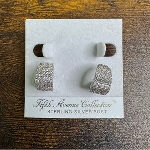 Fifth Avenue Collection CZ Hoop Earrings Crystal Pave Sterling Silver Posts NWOT